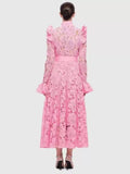 Plataz Of Australian Niche Brand Hollow Lace Trumpet Sleeve Goddess Temperament Long Dress Autumn