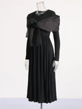 Plataz Retro-Styled Niche 2025 Summer New Round-Neck Long-Sleeved Yarn Bow Design Women's Dress