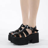 Plataz New Round Head Pine Bottom Strapped Hollow Leisure Thick Summer Thick Heel Soft-Soled Sandals High Quality Shoes