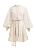 Plataz Autumn And Winter Australian Trendy Brand Lin Yuner Star Of The Same Retro Hollow Lace Lantern Sleeve Dress