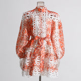 Plataz Bohemian 2025 Summer New Neck Lantern Sleeves With Hollow Print Dress Woman