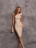 Plataz Sexy Shoulder Banded Dress Banquet Femininity High-End Flash Evening Dress
