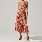Plataz Summer New Fashion Colorful Printing Press Folding Sling Dress