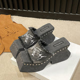 Plataz Slippers Women Wear 2024 Summer New Butterfly Thick-Bottomed Slippers Millennium Hot Girls Sexy Toe High-Heeled Sandals High Quality Shoes