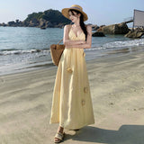 Plataz Summer New French V-Neck Hanging Neck Sling Skirt Loose Seaside Holiday Dress Woman
