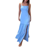 Plataz Summer New Women's Back Hollow Solid Color Tie Dress