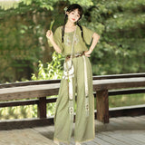 Plataz Design Yuehua Tour Chinese Style Improvement Chinese Elements Of The New Chinese Style Women's Short-Sleeved Blouse Trousers Set 9086