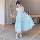 Plataz Travel To Take Pictures Of Beach Dress Temperament Bare Back Hanging Neck Hanging Dress Summer Seaside Holiday Fairy Dress