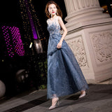 Plataz Dress Women 2025 Spring Year Will Be Dignified Atmospheric Long Thin Blue Fairy Gas Host Banquet Evening Dress