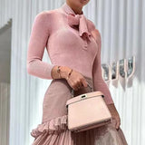 Plataz New Fashion Temperament Knitted With Folded Perspective Elegant Cake Skirt
