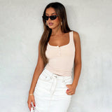 Plataz Women's 2024 Summer New Square Necker Sling Bottom Solid Color Button Top DJPT