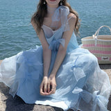 Plataz Double-Layered Bow Dress Sweet Seaside Holiday Dress 2024 New