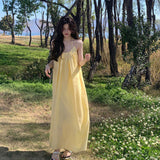 Plataz Style Yellow Sling Dress Women's Summer Seaside Wearing Skirt Loose Age Reduction A Skirt
