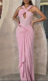 Plataz Women's New Fashion Solid Color Hanging Neck Sleeveless Glitter Dress HZ0628