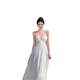 Plataz Breast Slings White Languing Folded Long Skirt Banquet Dress Holiday 100 Folded Beach Dress Girl