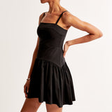 Plataz Summer New Fashion Waist Solid Color Pressure Fold Solid Color Sling Dress