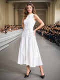 Plataz Style Dress 2025 Spring And Summer New Sleeveless Collar Sexy Lace Hollow Lotus Leaf Dress