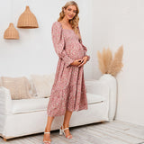 Plataz 2025 New Spring Pregnant Woman Chiffon Dress Small Broken Floral Dress Maternity