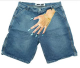 Plataz Hip-Hop Trend Pattern Print Denim Shorts Men's High Street Trendy Couple Casual Five-Point Pants DJPT