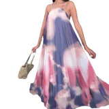 Plataz 2024 Women's Sling Tie-Dye Purple Print Loose-Back Sexy Dress