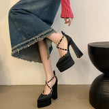 Plataz And Summer 2024 New Fashion Rivet Coarse And Hate High-Point Silk And Satin High-Heeled Walk Show Women's Singles Shoes High Quality Shoes