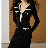 Plataz 2024 Autumn And Winter Small Fragrant Wind Hit The Fish Tail Waist Dress Temperament High-End V-Neck Long Dress