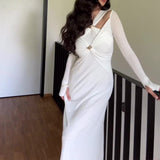 Plataz 2024 Hanging Neck Long Sleeve Dress Slim Light Luxury Sexy Long Dress