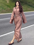 Plataz Summer New French Collar Temperament Waist Solid-Colored Cardigan Dress