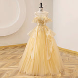 Plataz Color Yarn Yellow Evening Dress Student Vocal Art Exam Performance Costumes Solo Puffy Skirts To Preside Over The Annual Meeting