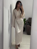 Plataz Women's Clothing 2025 Spring New Long Dress Temperament Long-Term Waist Chain Solid Color And Set Of Face Dress