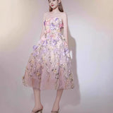 Plataz And Summer 2025 Color Three-Dimensional Flower Embroidery Mesh Splicing Bra Dress Dress Dress Woman