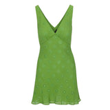 Plataz Retro Embroidered Hollow Deep V-Neck Sling Green Waist Dress Female Sweet Spicy Wind 2024 New Dress
