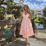 Plataz Autumn 2025 New Women's Clothing Ins Sweet Style Sexy Body Print Hanging Neck A Swing Dress Woman DJPT