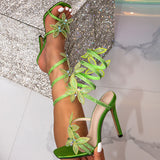 Plataz With A Snake-Shaped Winding Dew Water Drill Flashing Bow And High Heel Sexy Sandals Women's Shoes High Quality Shoes