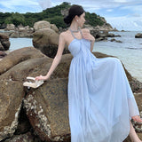 Plataz Neck Sling Dress Women's Summer Chiffon High-End Feel Super Fairy Temperament Seaside Holiday Dress