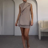 Plataz Summer New Temperament Tie With Vest Sleeveless Commute Two Sets