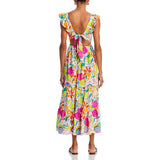 Plataz Women's Summer Leader Flying Flying Flying Sleeves Shredded Floral Skirt High Waist Repair Splicing Umbrella Skirt Woman
