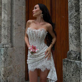 Plataz Desire To Rub Delicate Lace Fish Bone Gird Waist Tight Dress Sexy High-End White Dress Birthday Party Dress