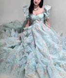 Plataz 2025 New Fugitive Princess French Retro Niche Design Chopped Flowers Tailed Collar Bubble Sleeve Dress