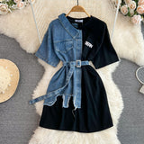 Plataz Hong Kong Flavor Temperament With Belt Round Tie Color Denim Shirt Spring New Chic Leisure Medium DJPT