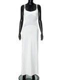 Plataz Women Decorate Waistcoat Shoulder Strap Curved Mesh Spliced Fishtail Dress DJPT