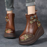 Plataz Layer Of Cow Skin National Style Characteristics Of Leisure Thick Background Ms. Comfortable Cotton Autumn And Winter Color Leather Ms. Martin Boots High Quality Shoes