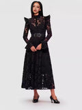 Plataz French Retro Elegant Style Embroidery Dress Collared Cardigan High-Waist A-Shaped Dress