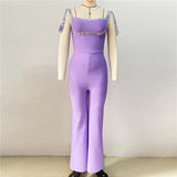 Plataz Sleeveless High-Waisted Jumpsuit Fashion Nail Drill Tight Elastic Broad Leg Pants Jumpsuit Woman