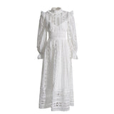 Plataz Court Dress Women's Dress Spring 2025 New Collar Lace Long Sleeves Embroidered High-Waisted Long Dress