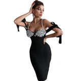 Plataz Industry Nail Pearl Suspension Tender Temperament Dress Sexy Elegant Party Tight Medium Dress