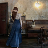 Plataz Desire To Show The Back V Tie Sling Dress Women Summer High-End French A-Shaped Dress Folded Waist Dress Long Dress