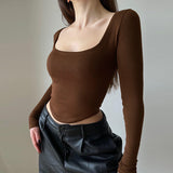 Plataz Knitted With A Short Long-Sleeved Top 2025 Summer New Women's Casual Bottoming Shirt DJPT