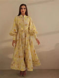 Plataz Autumn And Winter New Australian Tide Brand Retro Court Lantern Sleeve Single Buckle Floral Open Shirt Long Dress