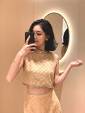 Plataz Mencius Yiyi Heavy Industry Nail Beads Small Fragrant Breeze Vest Blouse 2024 Summer Beautiful Champagne Beads Half-Dress